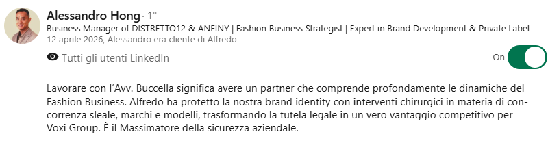 Screenshot raccomandazione LinkedIn di Alessandro Hong