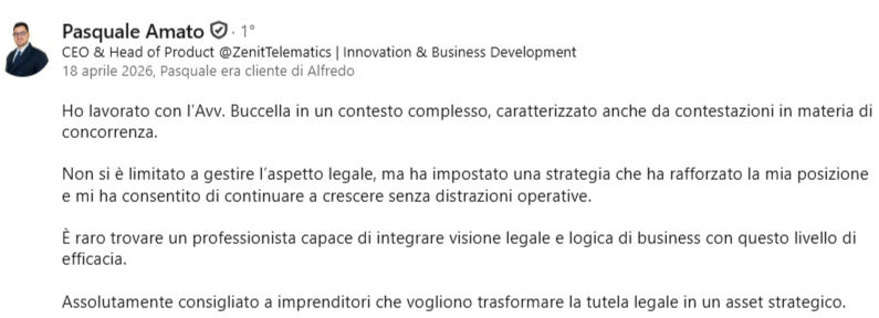 Screenshot raccomandazione LinkedIn di Pasquale Amato