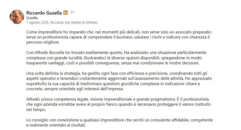 Screenshot raccomandazione LinkedIn di Riccardo Gusella